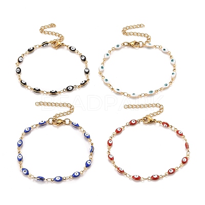 Enamel Horse Eye Link Chains Bracelet BJEW-P271-05G-1