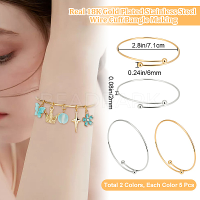 10Pcs 2 Colors Adjustable 304 Stainless Steel Wire Cuff Bangle Making MAK-BBC0001-14-1