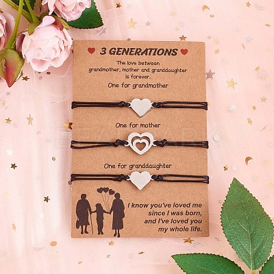 3Pcs 3 Style 430 Stainless Steel Heart Link Bracelets Set JB727A-1