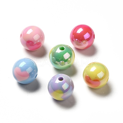 Two Tone UV Plating Rainbow Iridescent Acrylic Beads PACR-J005-04-1