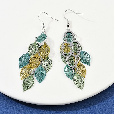 430 Stainless Steel Leaf Dangle Earrings EJEW-A137-06P-02-1