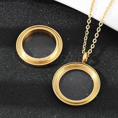 304 Stainless Steel Visible Flat Round Locket Pendant Pet Urn Ashes Necklaces NJEW-S455-08G-1