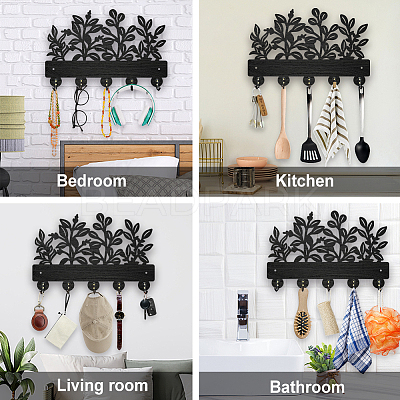 Wood & Iron Wall Mounted Hangers HJEW-WH0055-229-1