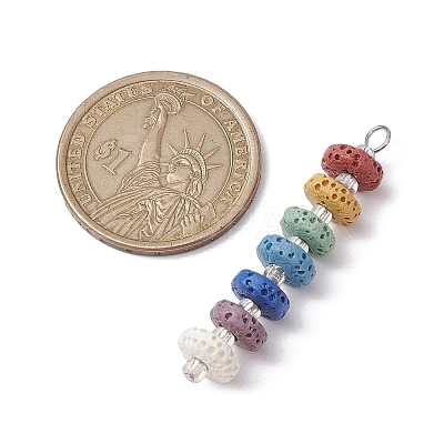 Chakra Natural Lava Rock Dyed Beaded Pendants PALLOY-JF02545-04-1