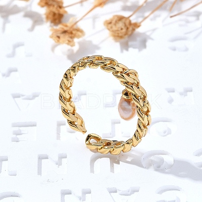Brass Curb Chain Cuff Rings for Women RJEW-Z085-05G-1