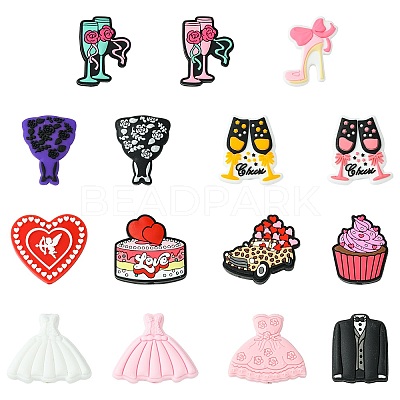 15Pcs 15 Styles Food Grade Silicone Focal Beads SIL-CJ0002-49-1