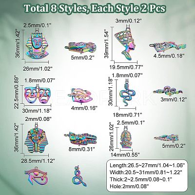 16Pcs 8 Style Plated Alloy Pendants FIND-CA0005-90-1