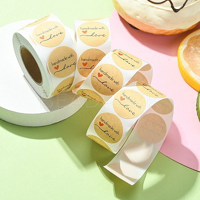 1 Inch Handmade with Love Sticker Rolls STIC-YW0001-03-1