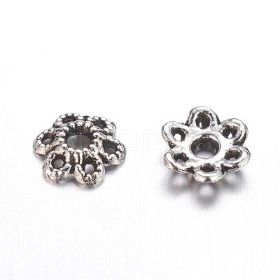 6-Petal Tibetan Style Alloy Hollow Flower Bead Caps X-TIBE-S221-AS-NR-1