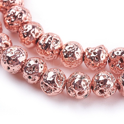 Electroplated Natural Lava Rock Beads Strands G-K259-57-6mm-RG-1