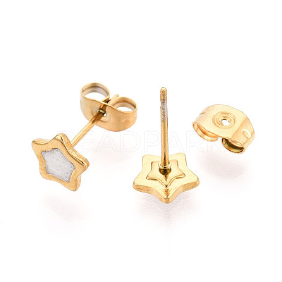 304 Stainless Steel Enamel Star Stud Earrings EJEW-T047-31G-B-1