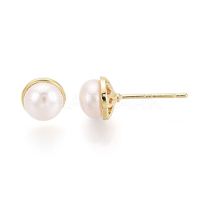 Brass Natural Pearl Stud Earrings PEAR-N020-08F-1