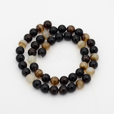 Dyed & Heated Black Agate Round Bead Strands G-P070-22-6mm-1