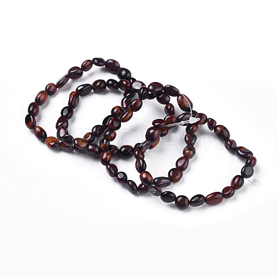 Dyed & Heated Natural Red Tiger Eye Bead Stretch Bracelets BJEW-K213-13-1