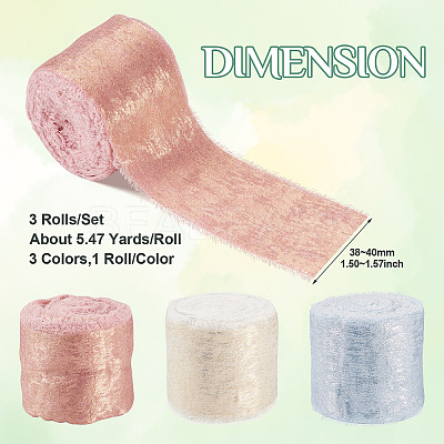 3 Rolls 3 Colors Single Face Hot Stamping Polyester Frayed Ribbon OCOR-TA0002-61-1