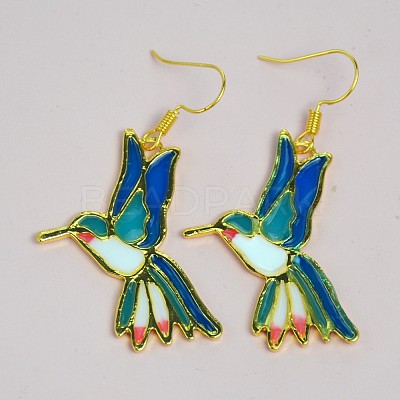 Alloy Enamel Bird Dangle Earrings for Women WGBA97F-01-1