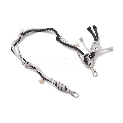 Polyester & Spandex Cord Rope Braided Human & Natural Cowrie Shell Charm Iron Chain Bag Decorative Chains AJEW-BA00173-02-1