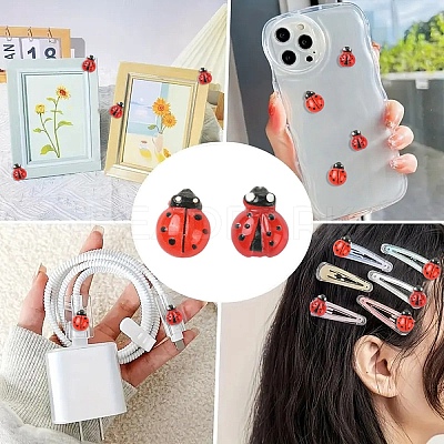 100Pcs 2 Styles Ladybug Resin Cabochons MRMJ-YW0001-079-1