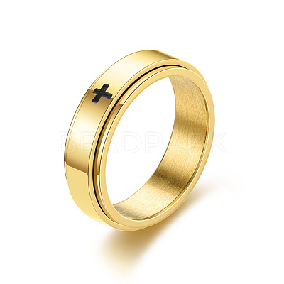 Cross Pattern 304 Stainless Steel Rotatable Finger Rings FS-WGAA8E6-11-1