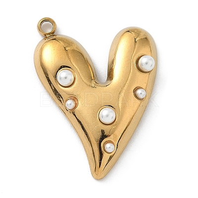 304 Stainless Steel Plastic Pearl Pendants X-STAS-K308-04G-1