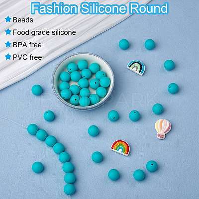100Pcs Silicone Beads Round Rubber Bead 15MM Loose Spacer Beads for DIY Supplies Jewelry Keychain Making JX440A-1