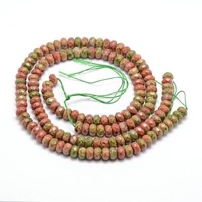 Faceted Natural Unakite Rondelle Beads Strands X-G-K090-10-1