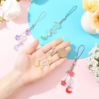 Alloy Wing with Glass Moon & Star Mobile Straps HJEW-YW00181-01-1