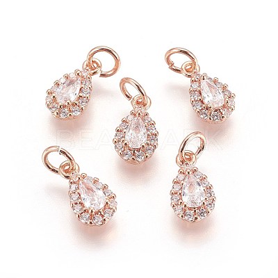 Brass Cubic Zirconia Charms KK-E772-14B-RG-1