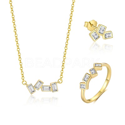 925 Sterling Silver with Clear Cubic Zirconia Pendant Necklace & Stud Earring & Ring FS-WG3C91C-04-1
