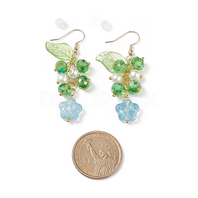5 Pairs 5 Color Acrylic & Glass Pearl Flower of Life Dangle Earrings EJEW-JE05098-1
