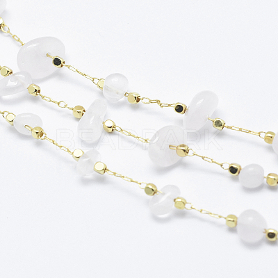 3.28 Feet Handmade Natural Rose Quartz Beaded Chains X-CHC-I026-D-03G-1