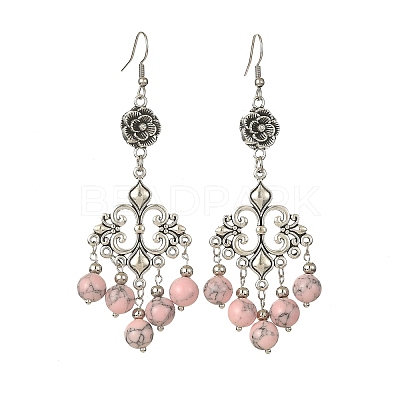 Dyed Synthetic Turquoise Beaded Drop Earrings EJEW-JE05385-03-1