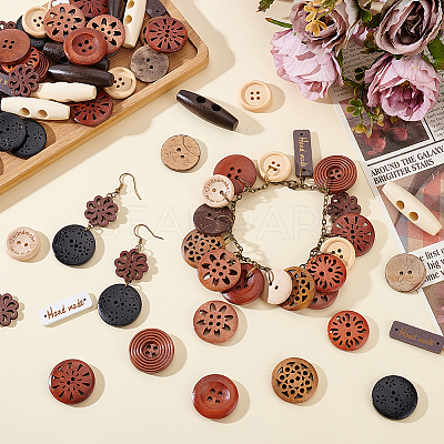 150Pcs 15 Styles Wooden Buttons DIY-PH0031-07-1