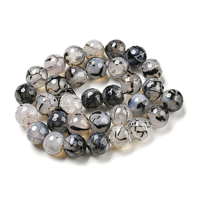 Faceted Natural Dragon Veins Agate Beads Strands G-F447-12mm-L01-1