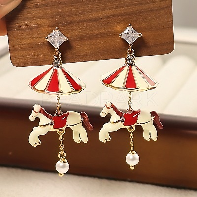 Carousel Brass Enamel Dangle Stud Earrings FS-WGBCA8C-01-1