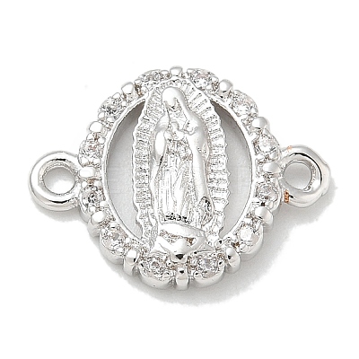 Rack Plating Brass Micro Pave Clear Cubic Zirconia Religion Virgin Mary Connector Charms KK-L224-094P-03-1