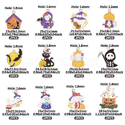 24Pcs 12 Style Halloween Theme Alloy Enamel Pendants ENAM-TA0001-51-1