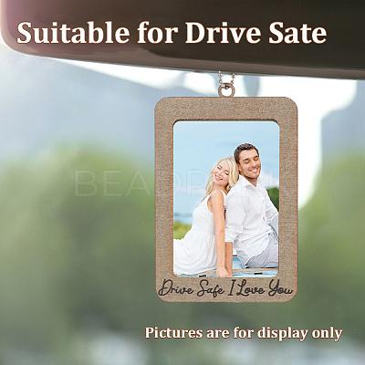 Rectangle with Word Drive Safely I Love You Wood Hanging Photo Frame HJEW-SP0001-19C-1