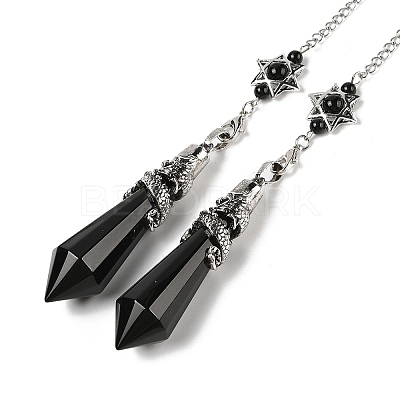 Natural Obsidian Cone Dowsing Pendulum Big Pointed Pendants AJEW-Z041-01C-AS-1