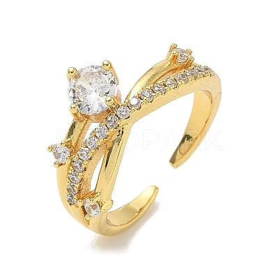 Brass Micro Pave Cubic Zirconia Cuff Open Rings for Women RJEW-C163-18G-1