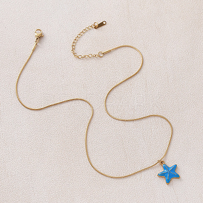 Vintage Ocean 304 Stainless Steel Enamel Starfish Pendant Necklaces for Women FT5866-1