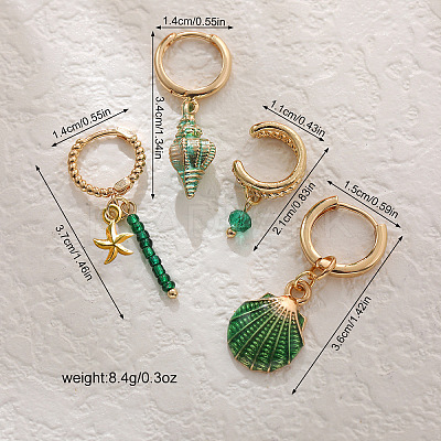 4Pcs Brass Glass Hoop Earring & Cuff Earring Sets FS-WG63380-04-1