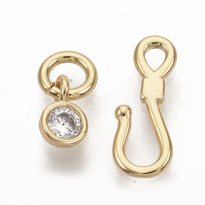 Brass Micro Pave Clear Cubic Zirconia Hook and S-Hook Clasps KK-T051-26G-NF-1