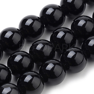 Natural Black Onyx Beads Strands G-S259-19-12mm-1
