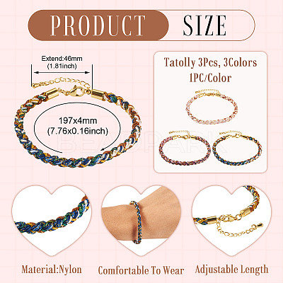 3Pcs 3 Colors 4MM Braided Nylon Cord Bracelets FIND-TA0009-40A-1