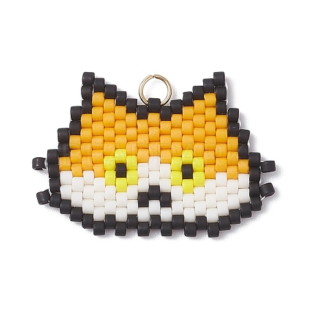 Handmade Glass Seed Beaded Cat Head Shape Pendants PALLOY-MZ00933-03-1