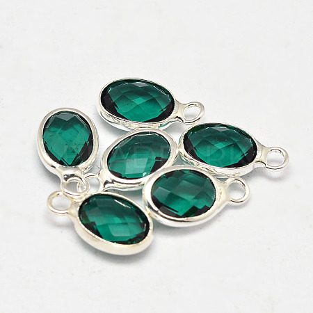 Oval Faceted Silver Color Plated Brass Glass Charms GLAA-O015-10S-1