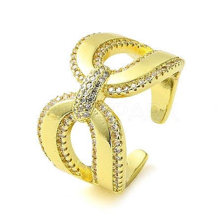 Brass Micro Pave Cubic Zirconia Open Cuff Ring RJEW-K256-16G-1