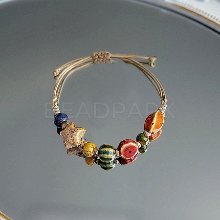 Porcelain Beads Braided Bead Bracelets for Women FS-WG0D046-09-1