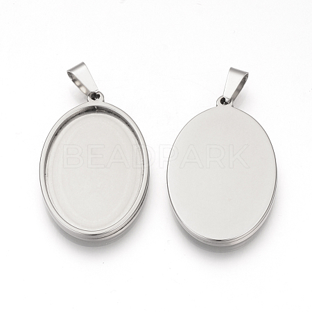 Tarnish Resistant 201 Stainless Steel Pendant Cabochon Settings STAS-S073-10P-1